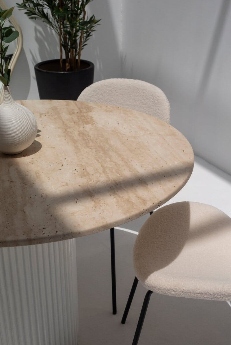 Cornelia Beige Travertine Top Dining Table (4 Base Colors)
