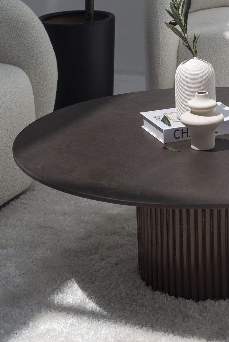 Petronia Brown Dekton Coffee Table With Brown Base