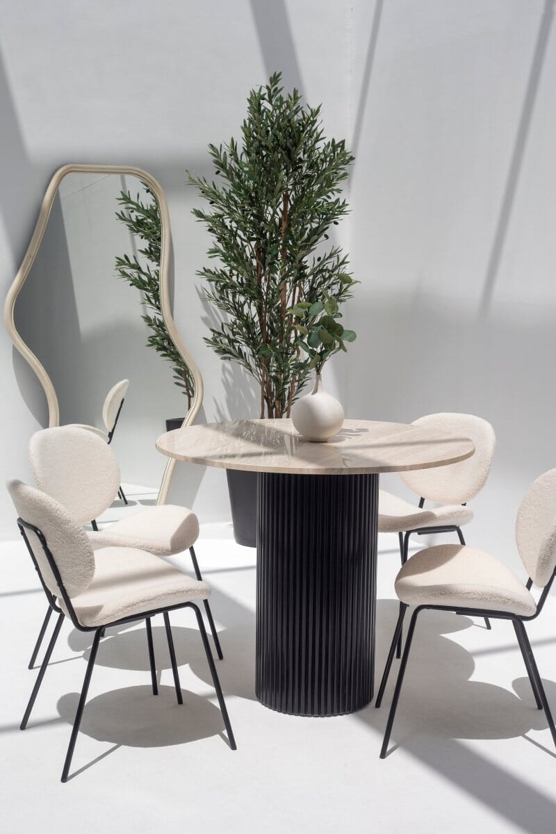 Cornelia White Travertine Top Dining Table (4 Base Colors)