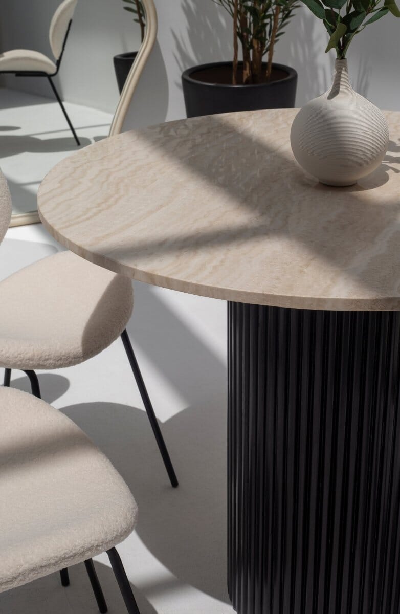 Cornelia White Travertine Dining Table (4 Base Colors)