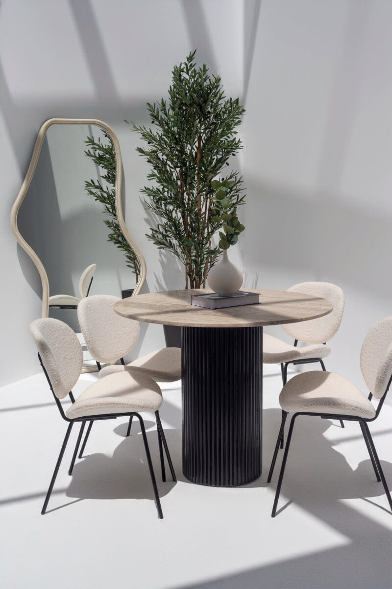 Cornelia Silver Travertine Dining Table (4 Base Colors) 100CM Diter x 76CM Height Black