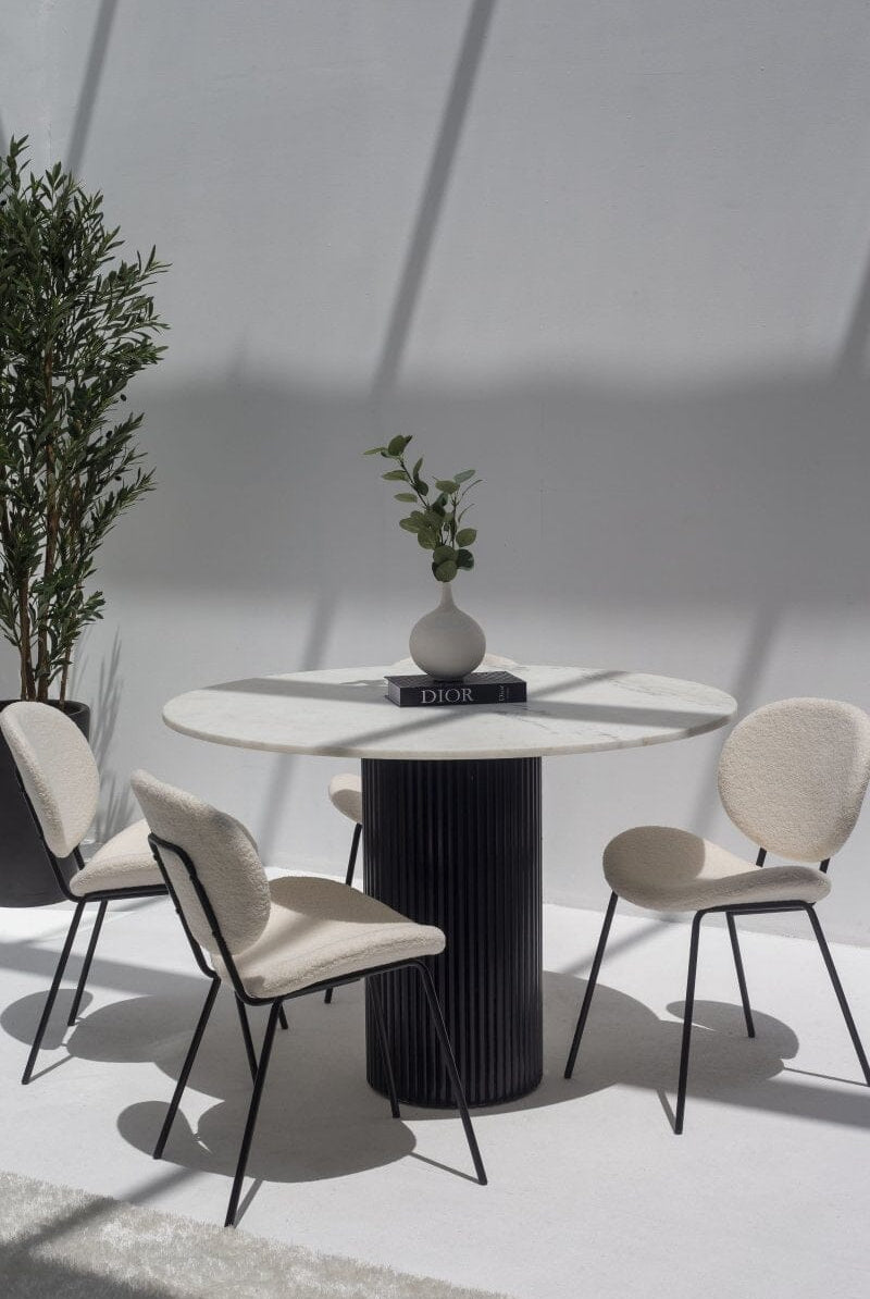 Aloise White Marble Top Round Dining Table (2 Base Colors) Homekode Black