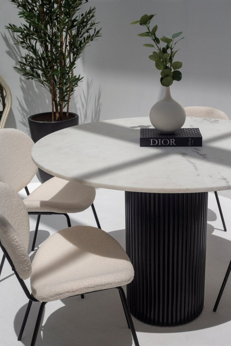 Aloise White Marble Top Round Dining Table (2 Base Colors) Homekode