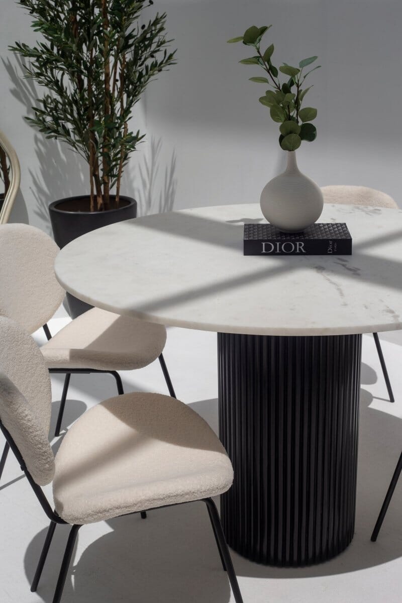 Aloise White Marble Top Round Dining Table (2 Base Colors) Homekode