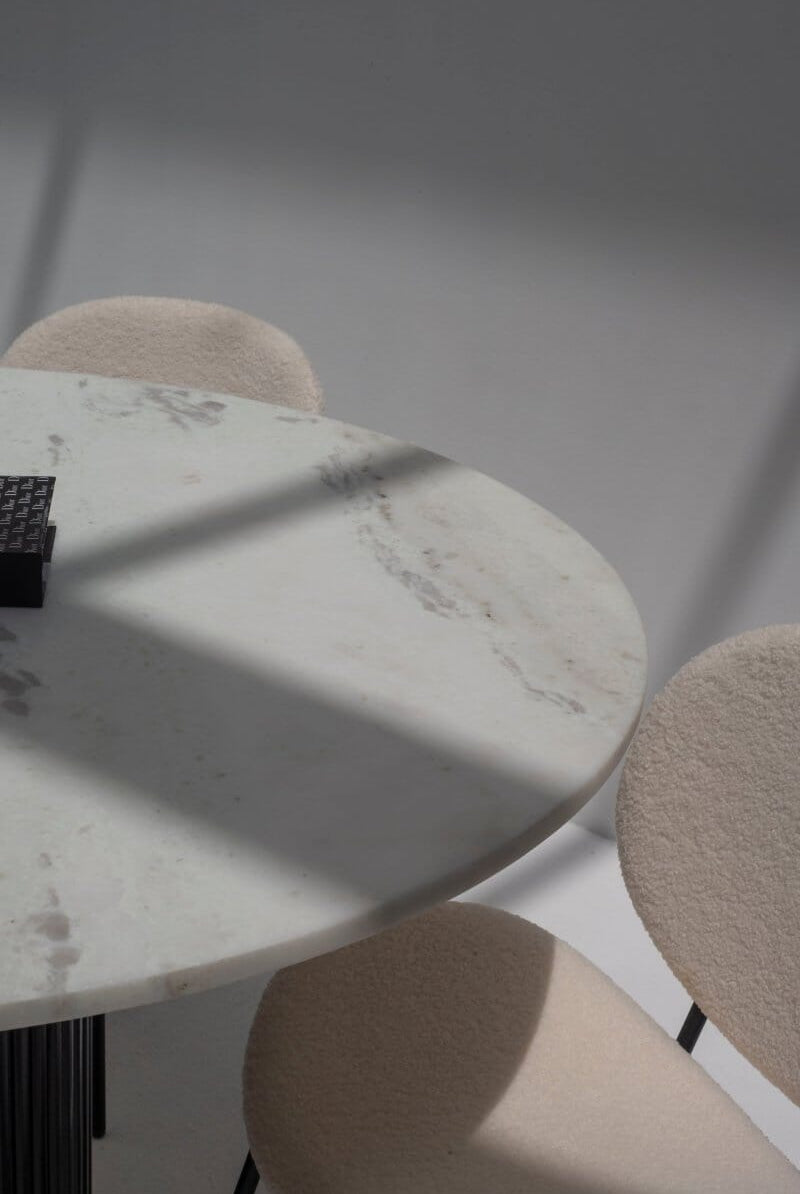 Aloise White Marble Top Round Dining Table (2 Base Colors) Homekode