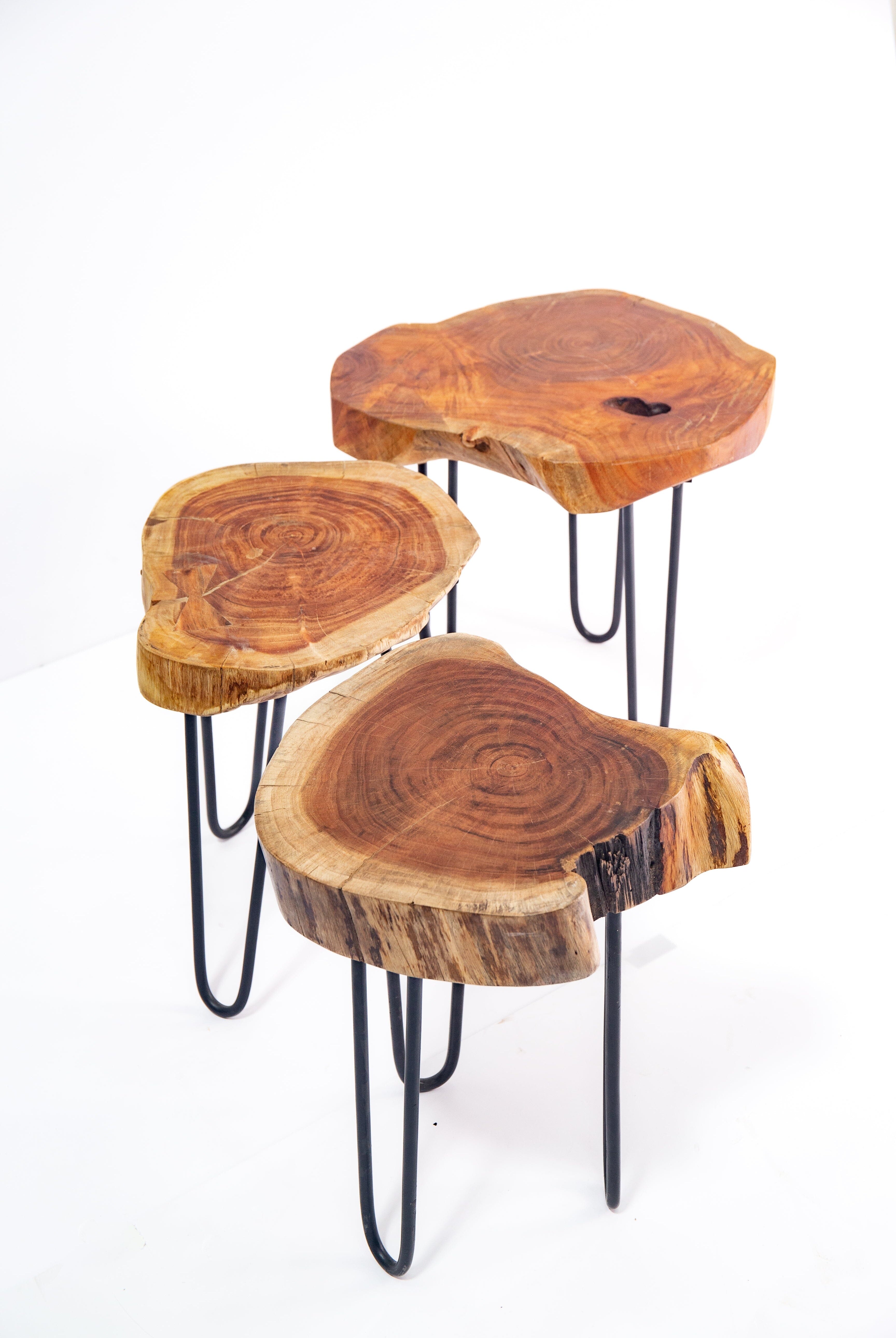 Tree Stump Side Table with Hairpin Legs Homekode
