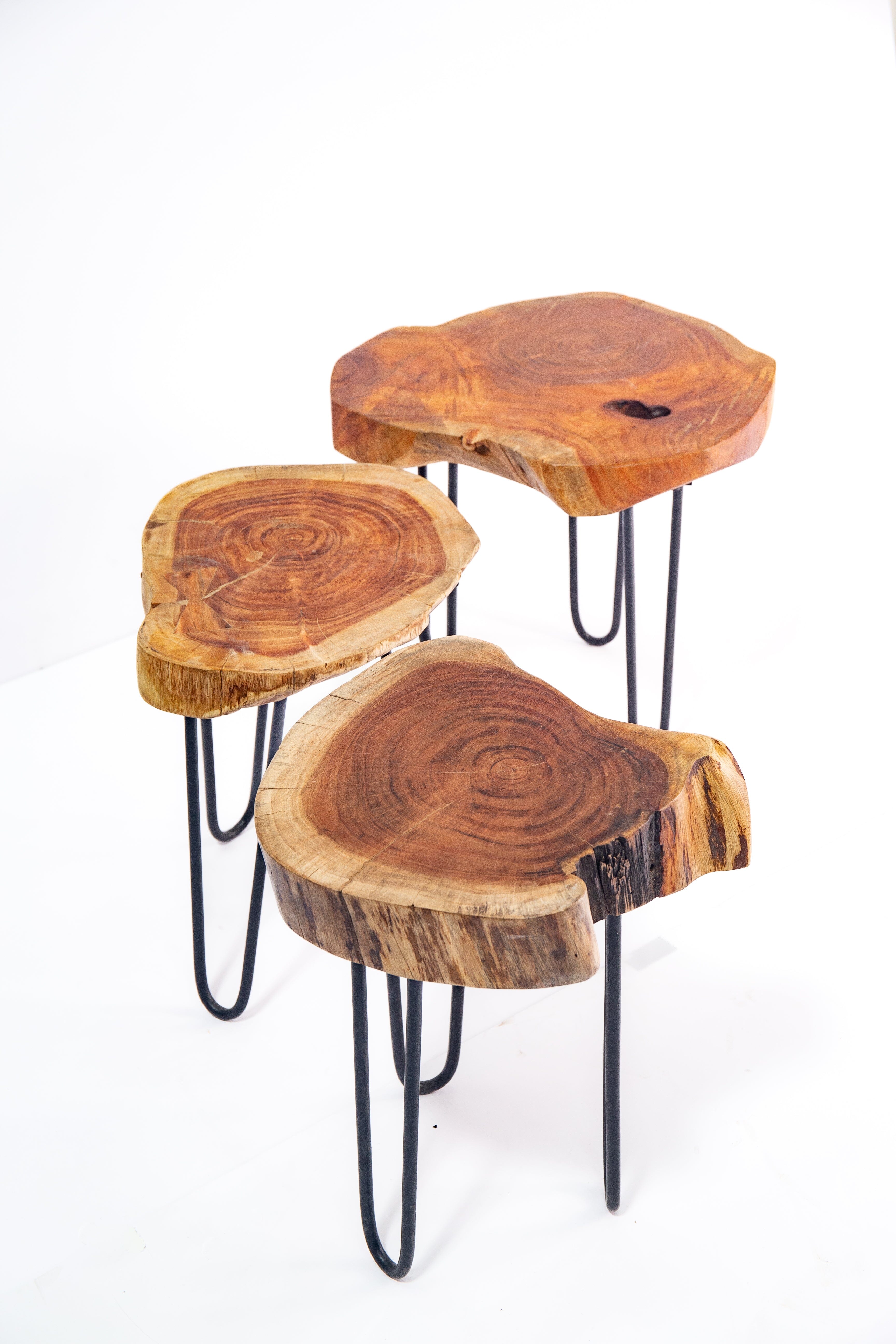 Tree Stump Side Table with Hairpin Legs Homekode