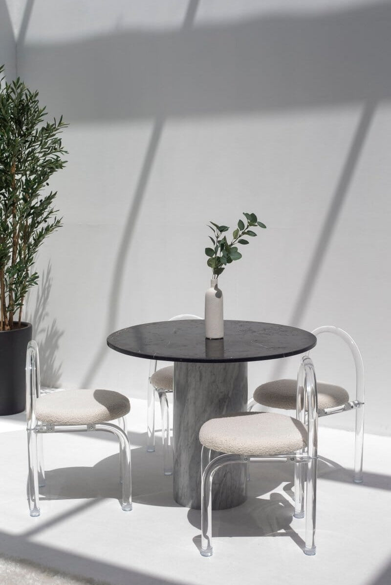 Cynthia Black Marquina Marble Dining Table with Bianco Joya Base (2 Sizes)