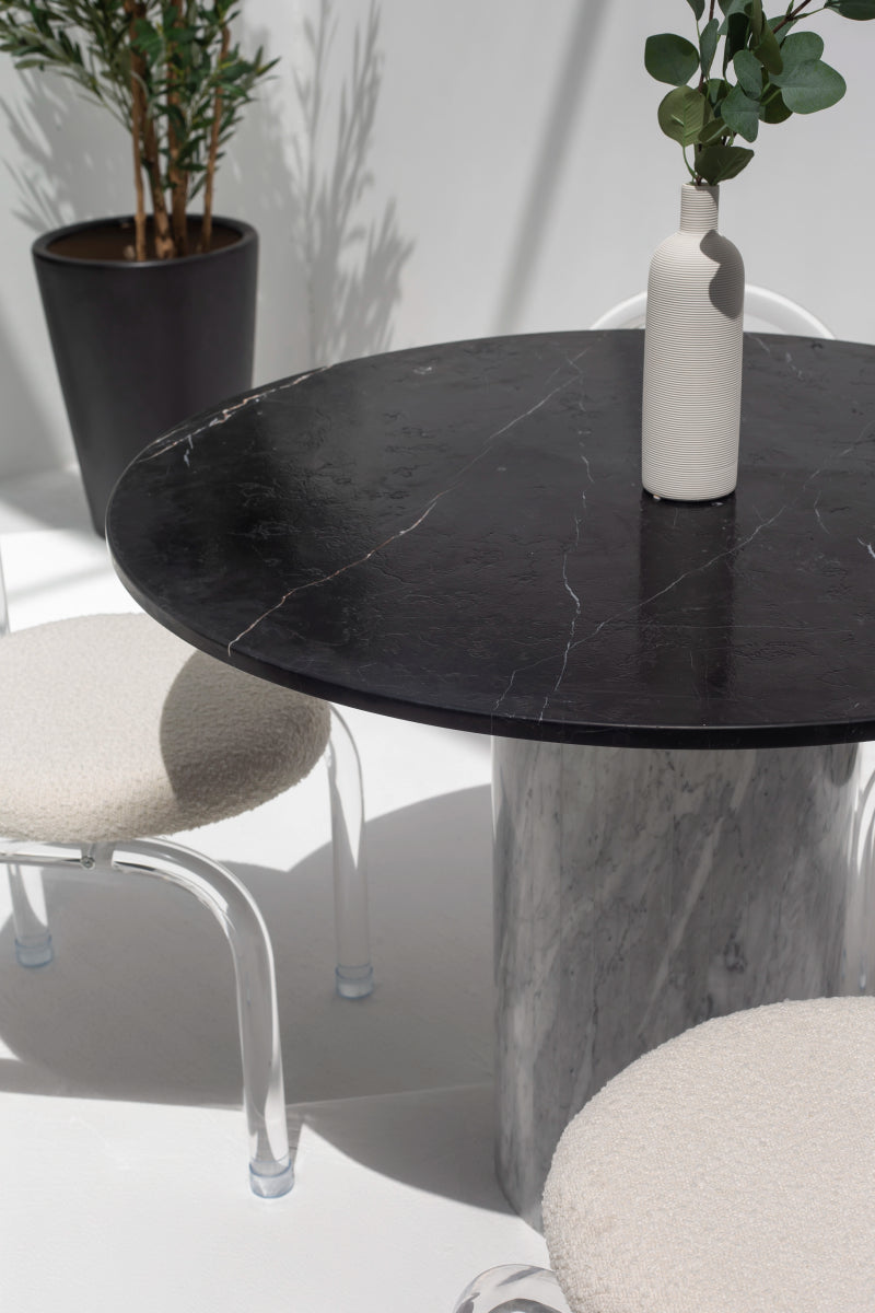Cynthia Black Marquina Marble Dining Table with Bianco Joya Base (2 Sizes)