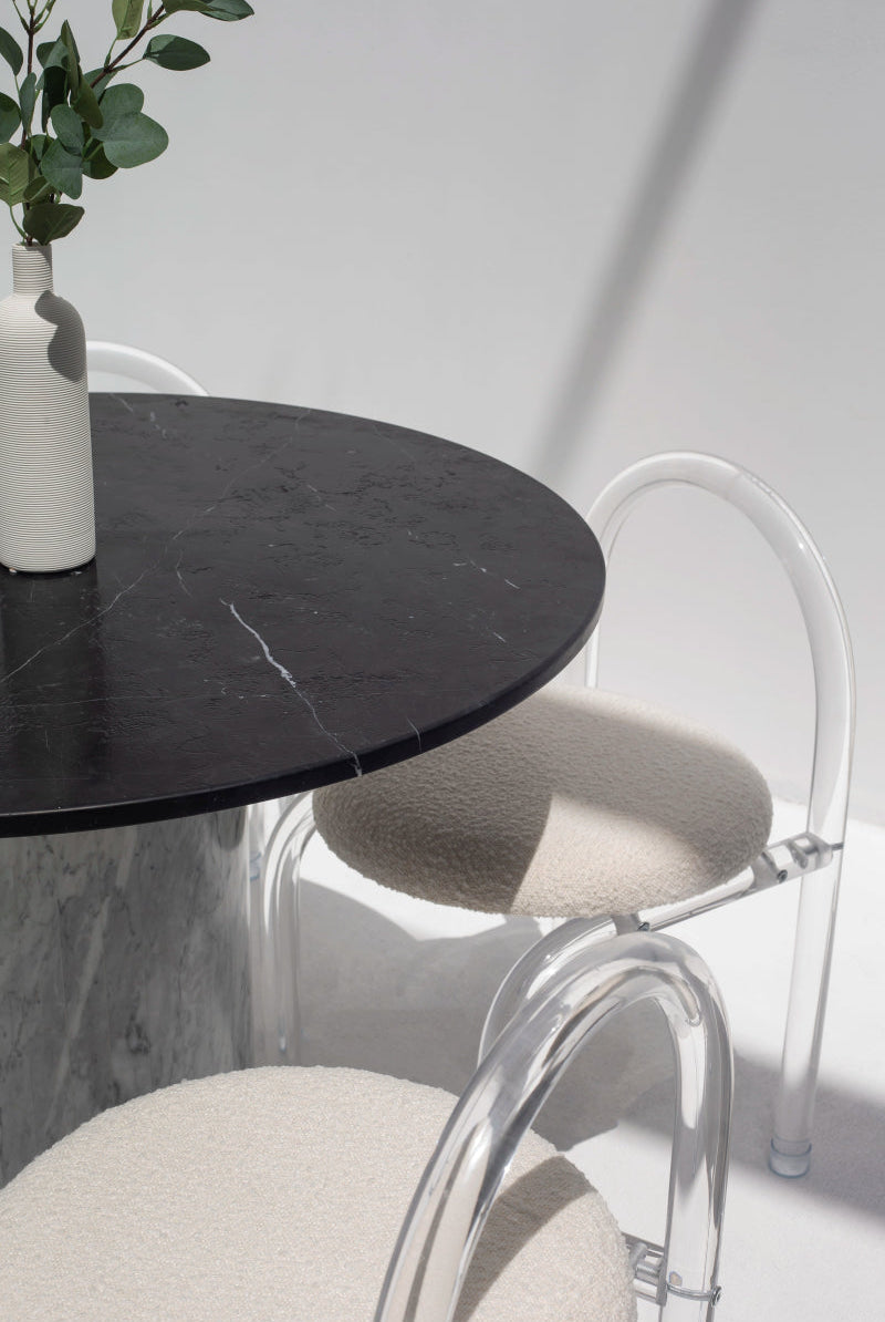 Cynthia Black Marquina Marble Dining Table with Bianco Joya Base (2 Sizes)