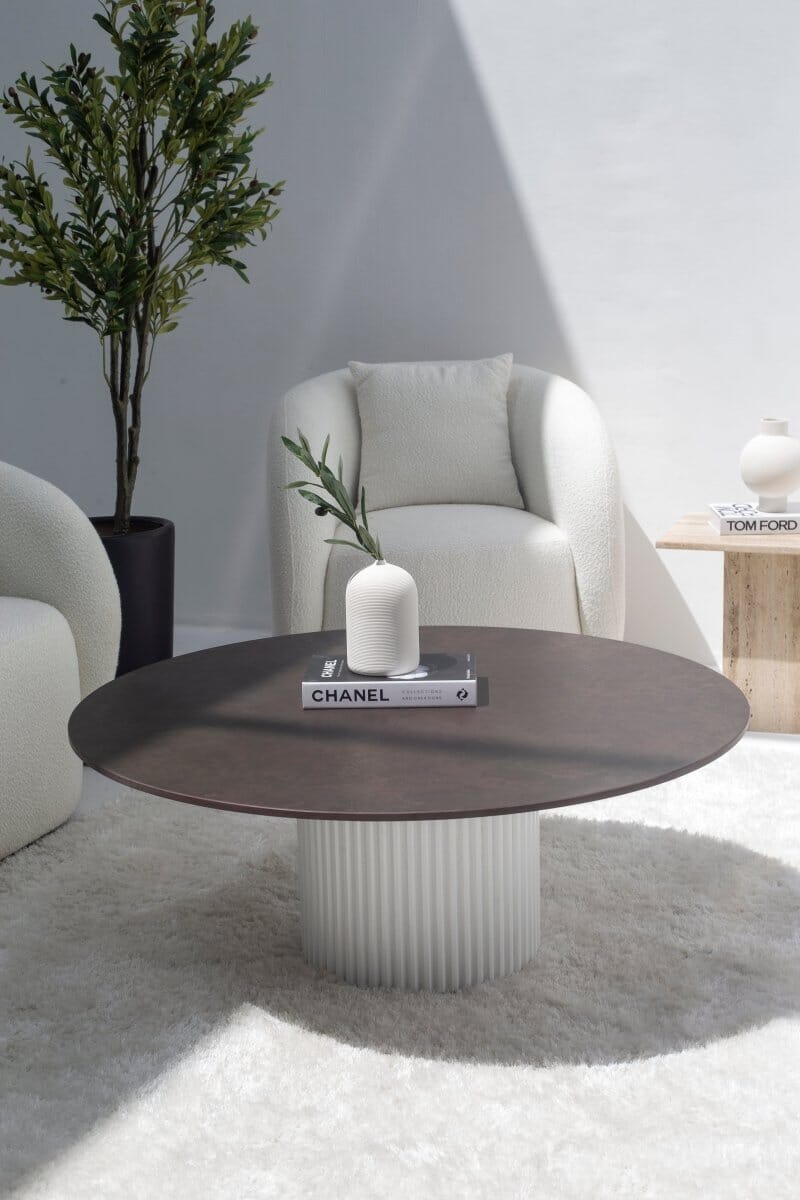 Petronia Brown Dekton Coffee Table (4 Base Colors) White