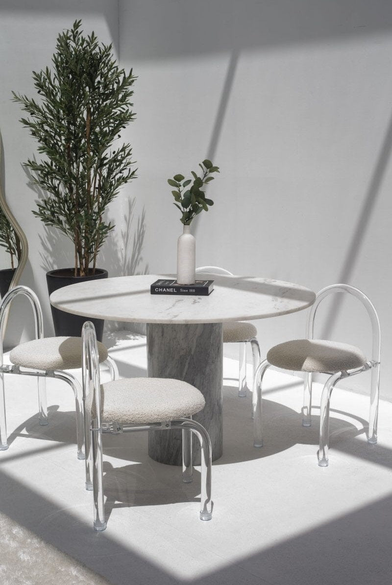 Cynthia White Marble Dining Table With Bianco Joya Base (2 Sizes)