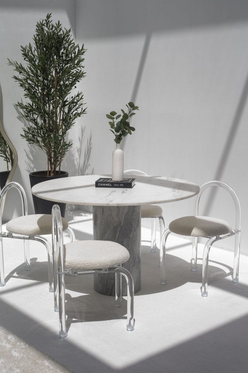 Cynthia White Marble Dining Table With Bianco Joya Base (2 Sizes)