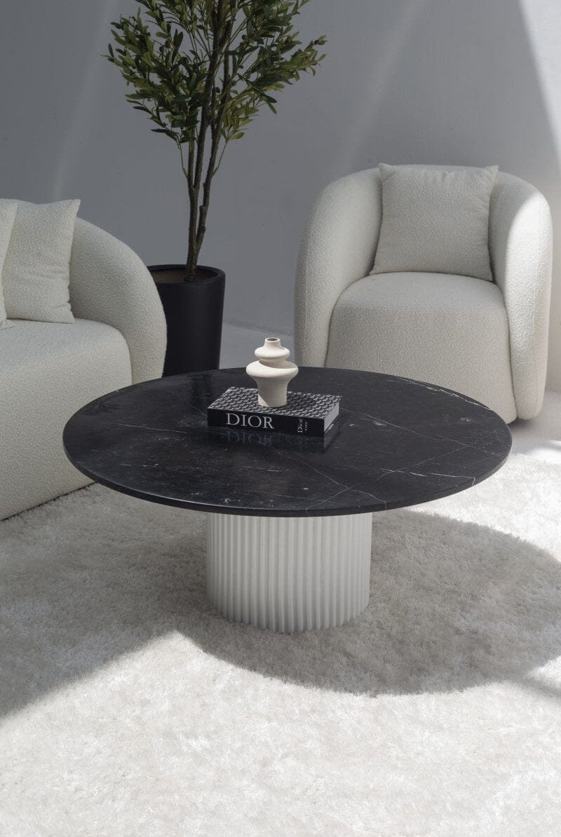 Petronia Black Marquina Coffee Table (4 Base Colors) White