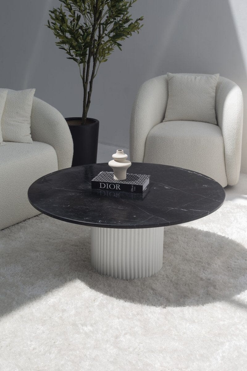 Petronia Black Marquina Coffee Table (4 Base Colors) White