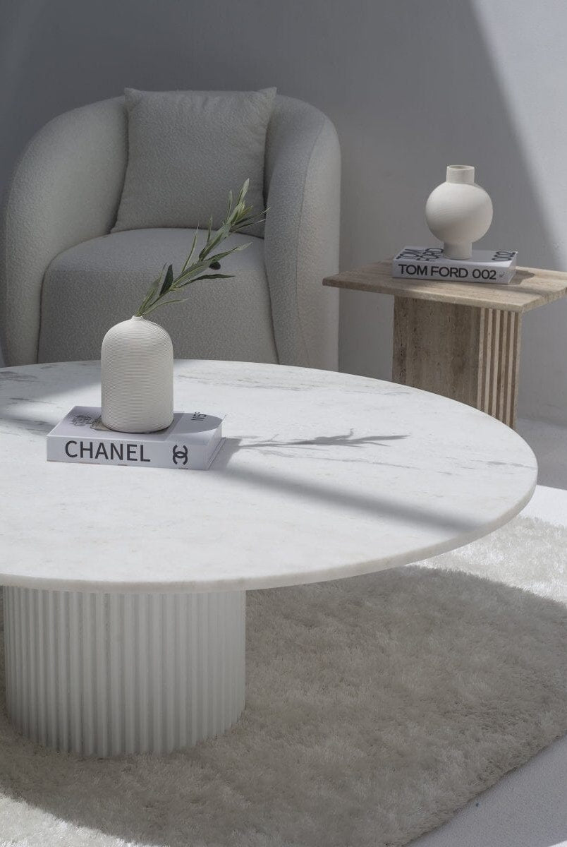 Petronia White Marble Coffee Table With White Base