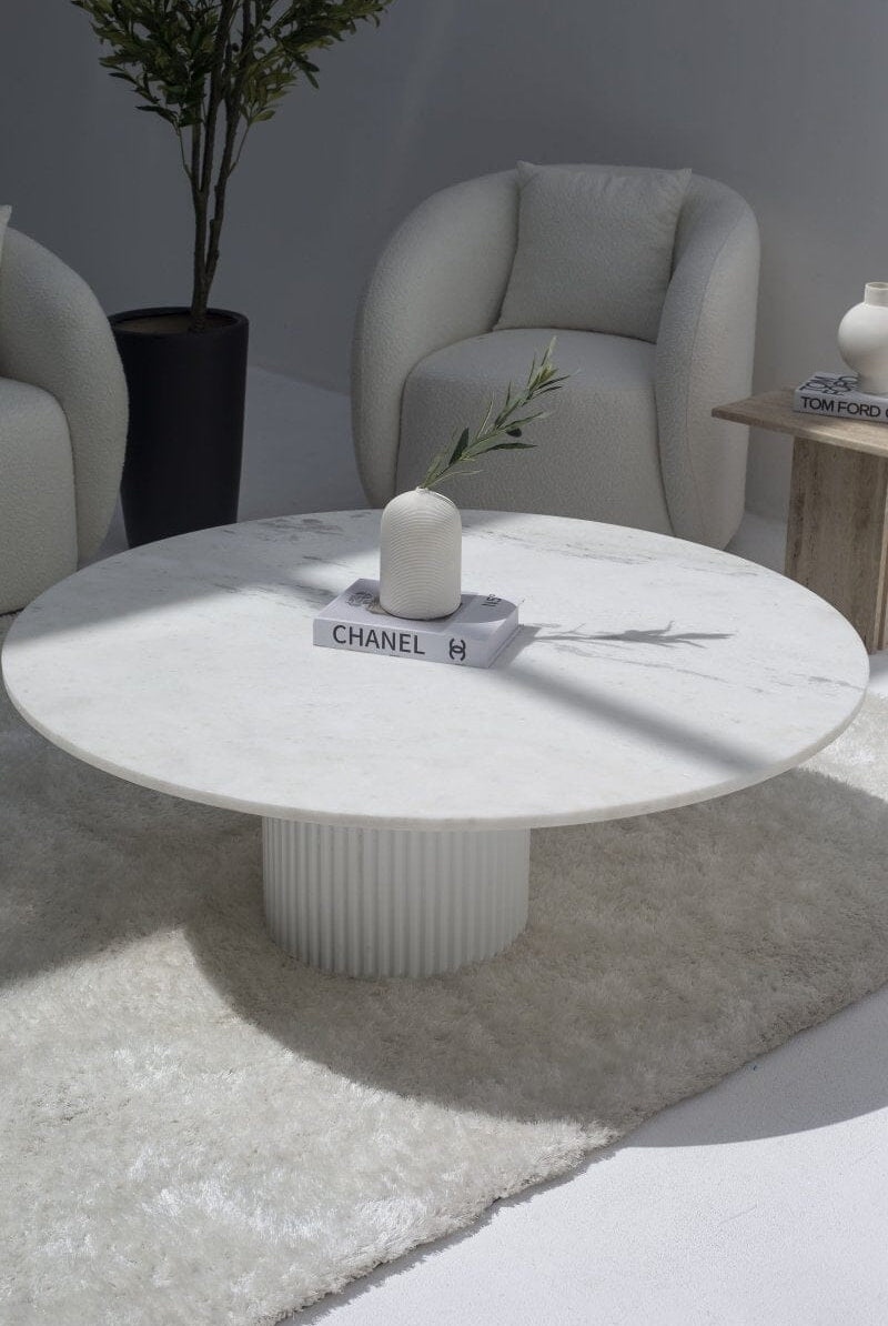 Petronia White Marble Coffee Table With White Base