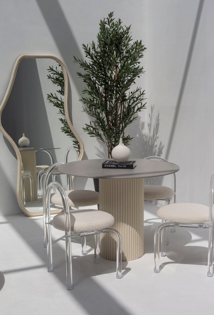 Cornelia Grey Dekton Dining Table (3 Leg Colors) Beige