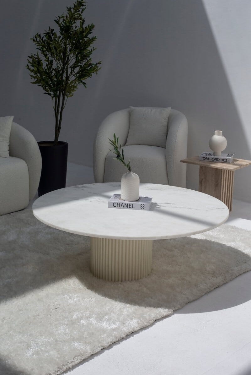 Petronia White Marble Coffee Table (3 Base Colors) Beige
