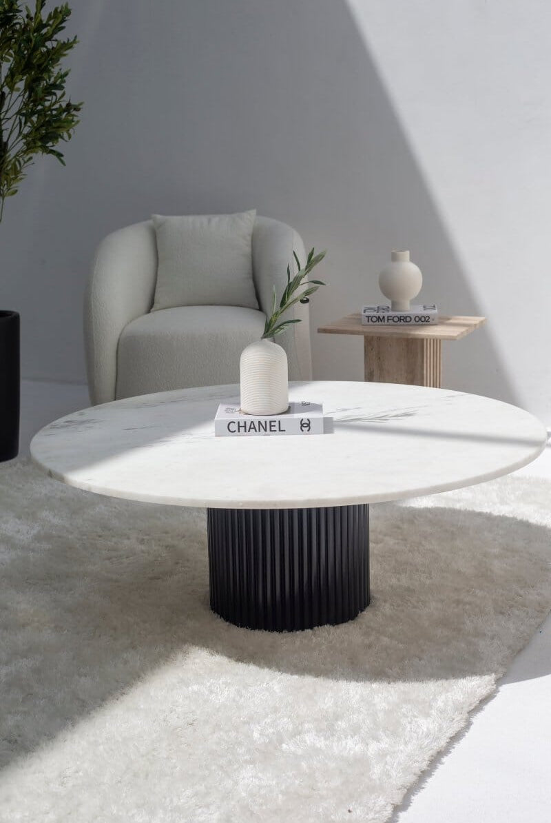 Petronia White Marble Coffee Table (3 Base Colors) Black