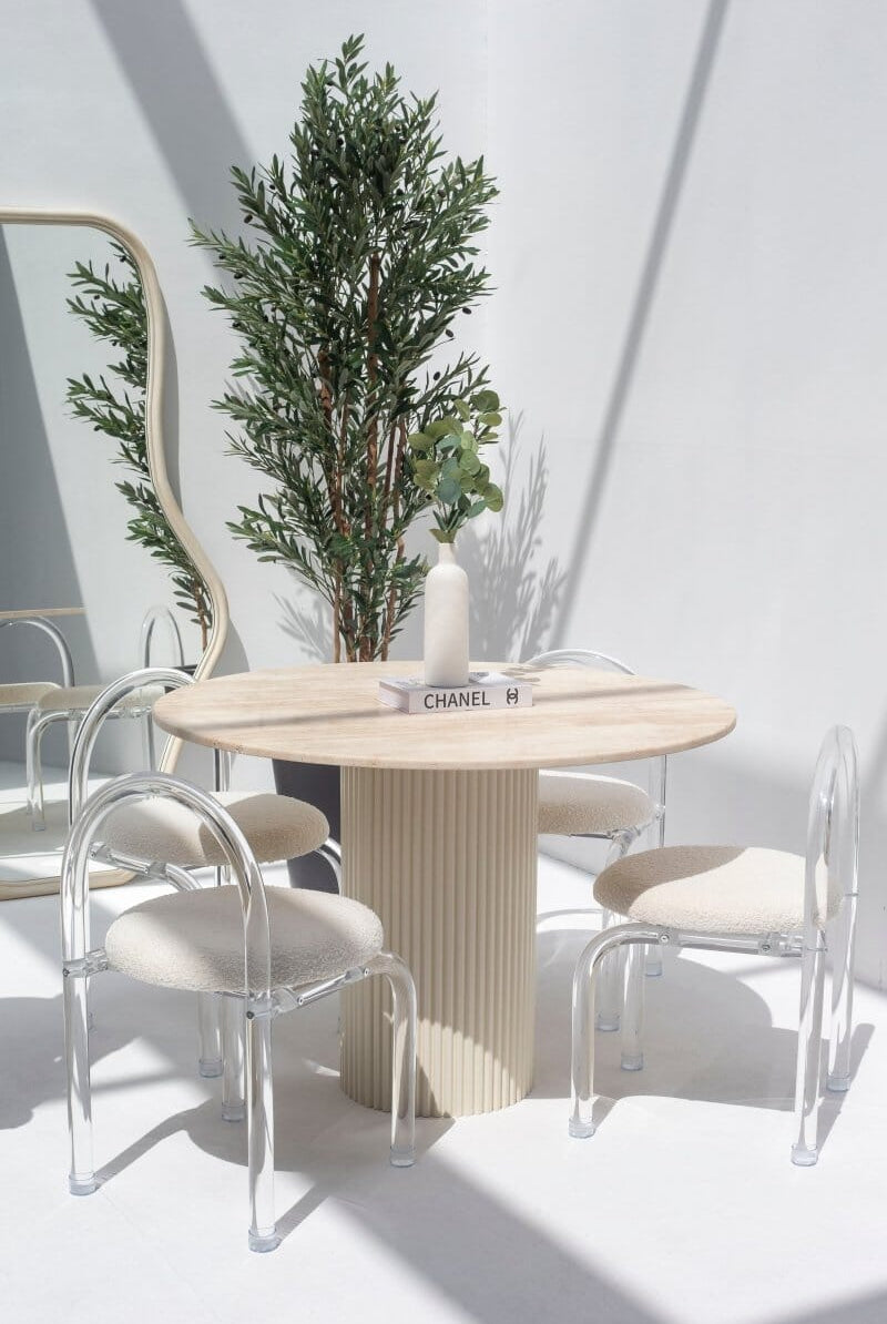 Cornelia Beige Travertine Top Dining Table (4 Base Colors)