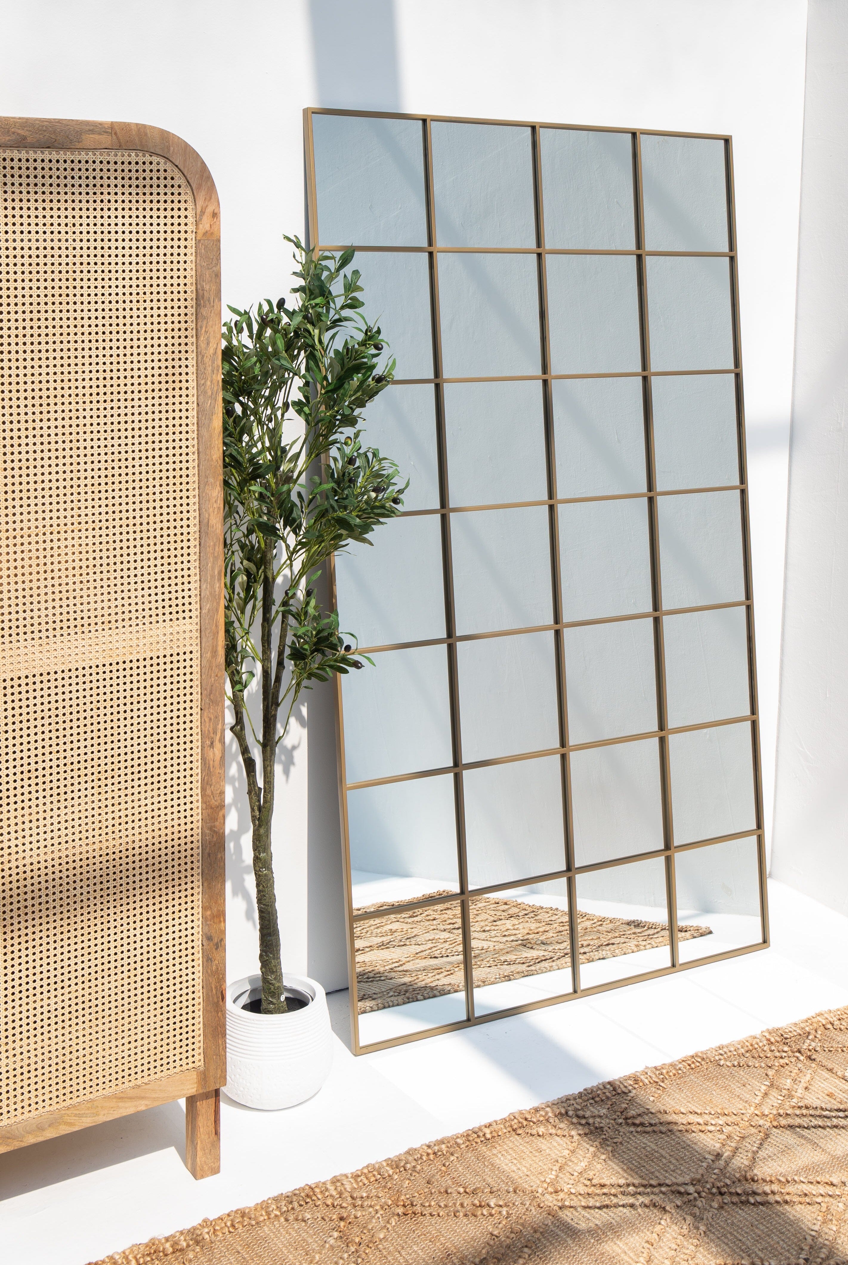 Freya XL Brass Rectangular Window Mirror (210x120 CM) Mirrors Homekode