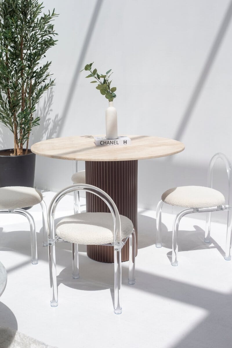 Cornelia Beige Travertine Top Dining Table (4 Base Colors)