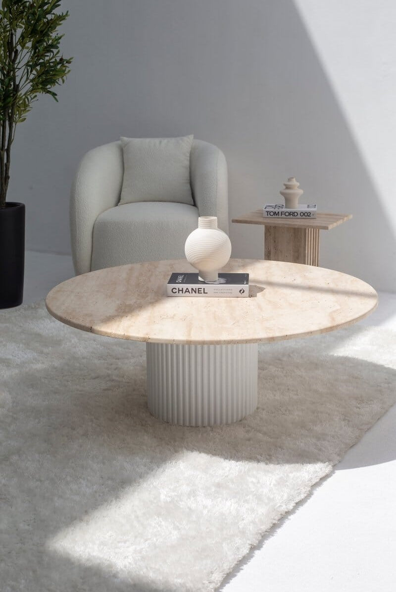 Petronia Beige Travertine Coffee Table (4 Leg Colors)