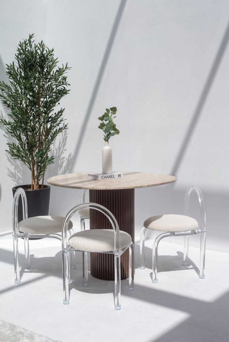 Cornelia Silver Travertine Dining Table (4 Leg Colors) 100CM Diter x 76CM Height Brown