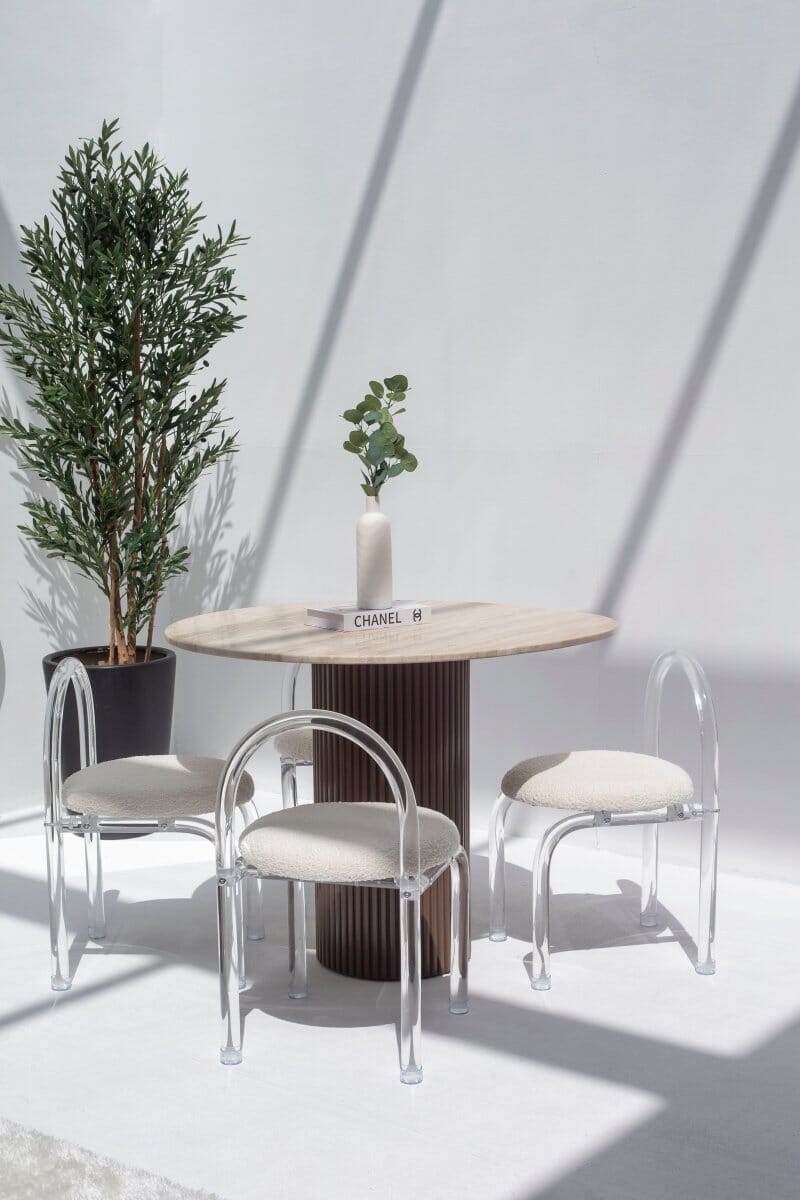 Cornelia Silver Travertine Dining Table (4 Leg Colors) 100CM Diter x 76CM Height Brown