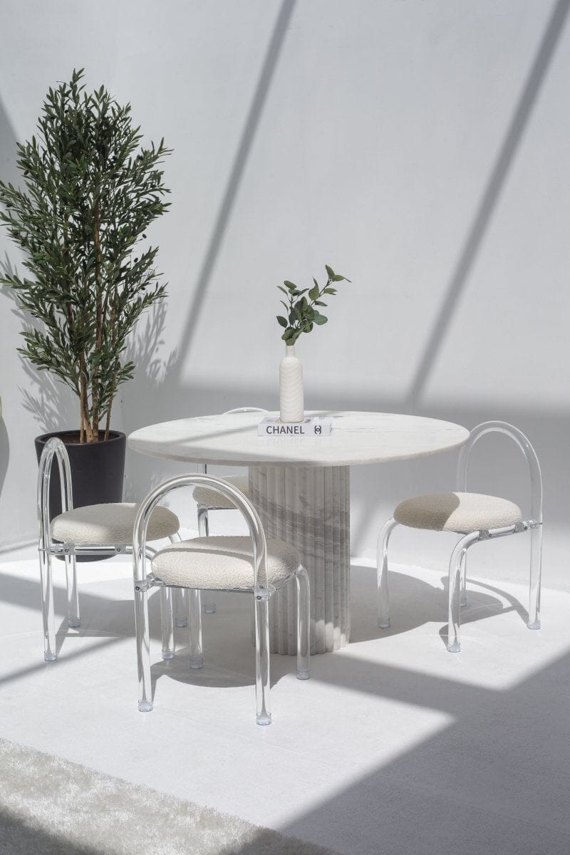 Cornelia White Marble Dining Table With White Fluted Marble Base (2 Sizes)