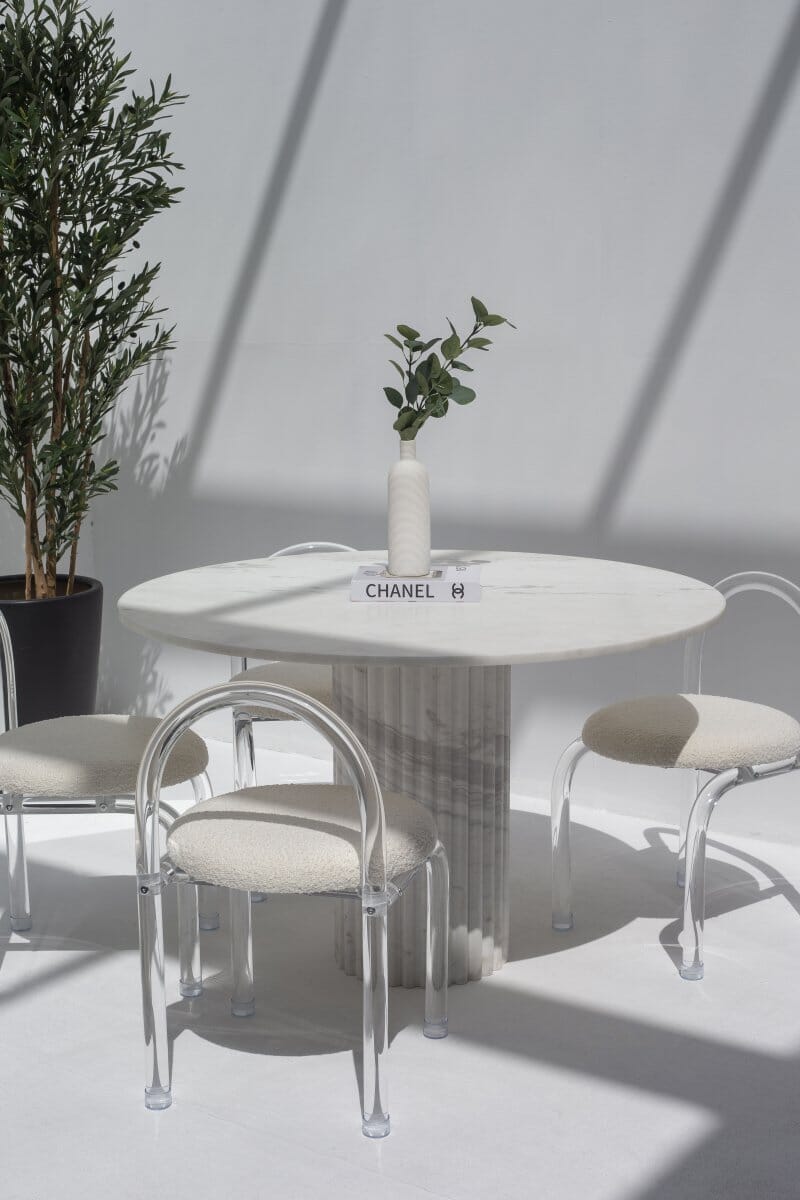 Cornelia White Marble Dining Table With White Fluted Marble Base (2 Sizes)