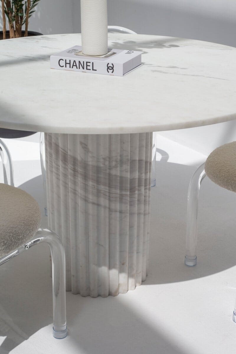 Cornelia White Marble Dining Table With White Fluted Marble Base (2 Sizes)