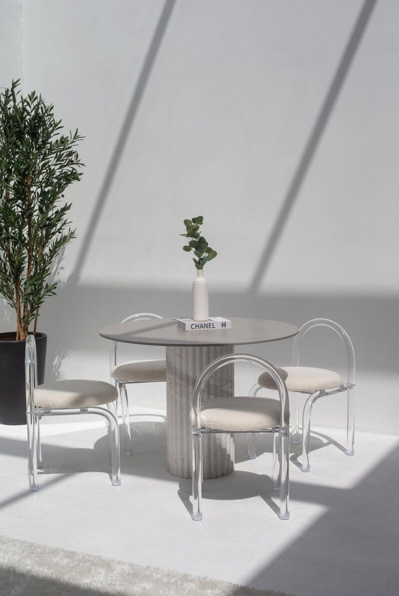 Cornelia Gray Dekton Dining Table with Fluted Marble Base