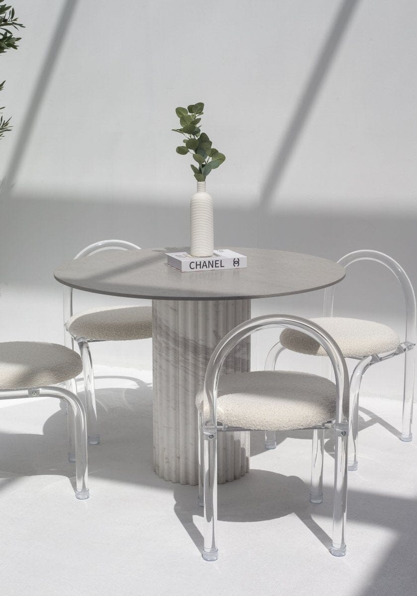 Cornelia Gray Dekton Dining Table with Fluted Marble Base