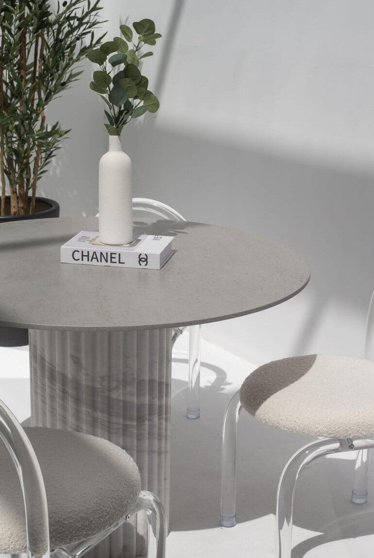 Cornelia Gray Dekton Dining Table with Fluted Marble Base