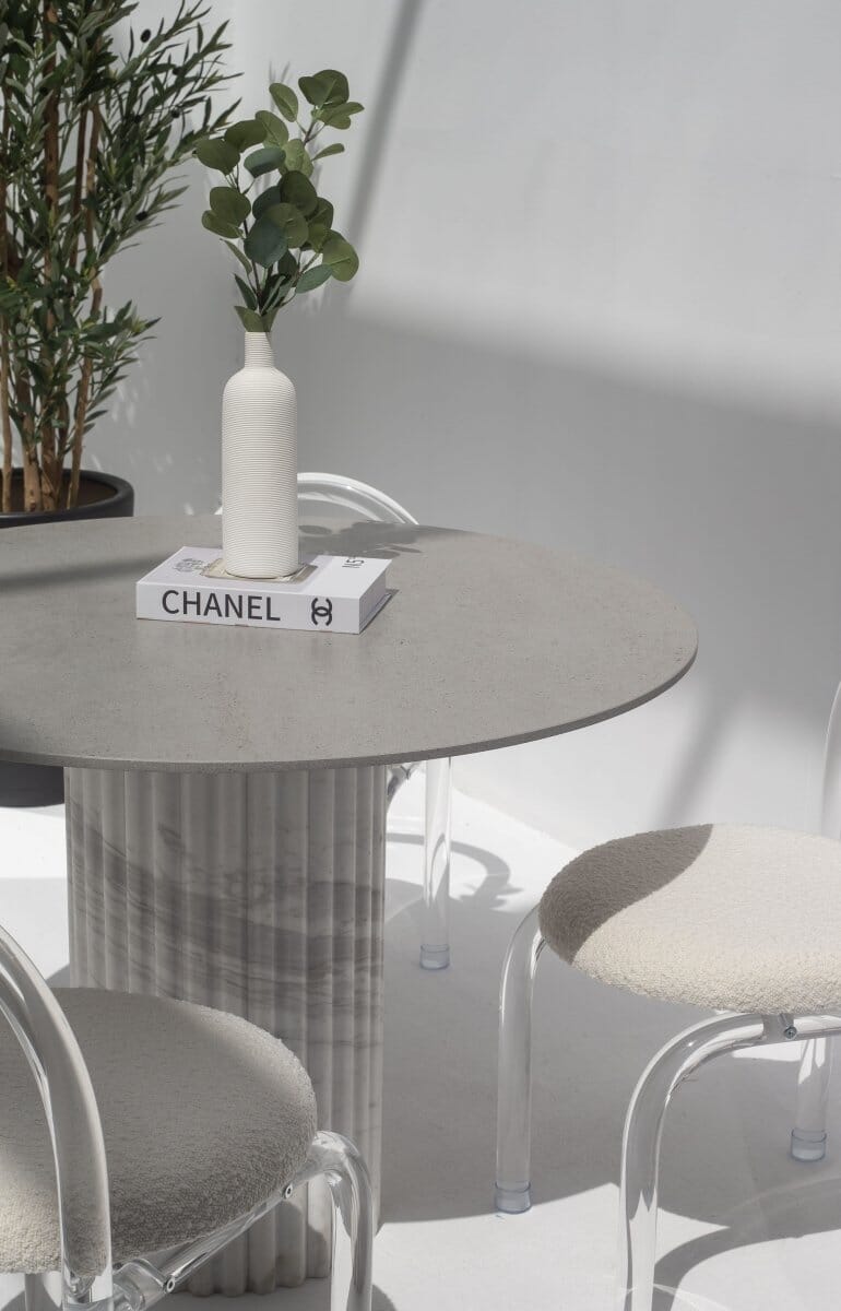 Cornelia Gray Dekton Dining Table with Fluted Marble Base