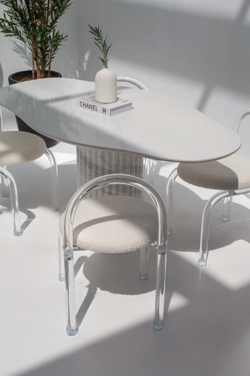 Natalia White Quz Irregular Dining Table With White Marble Base