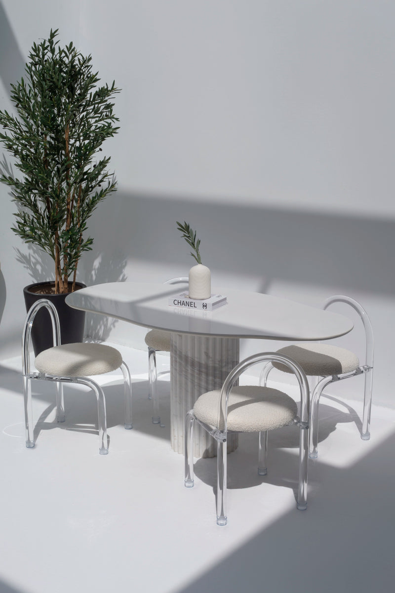 Natalia White Quartz Irregular Dining Table With White Marble Base