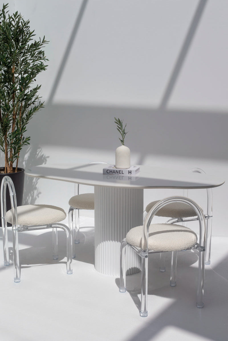 Natalia White Quz Irregular Dining Table With White Base