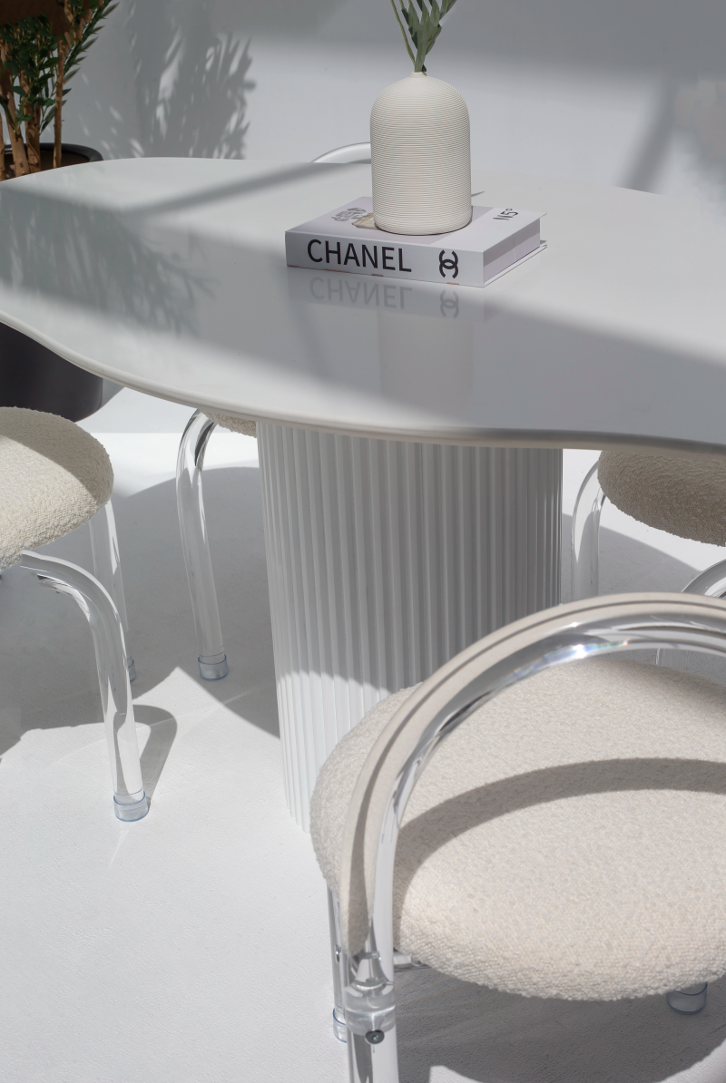 Natalia White Quz Irregular Dining Table With White Base