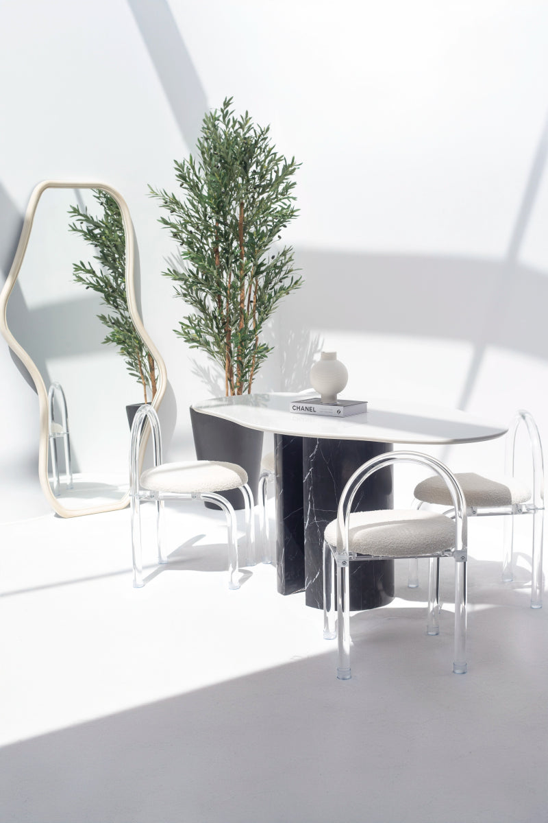 Rebecca White Quz Irregular Dining Table With Black Marquina Base (2 Sizes)