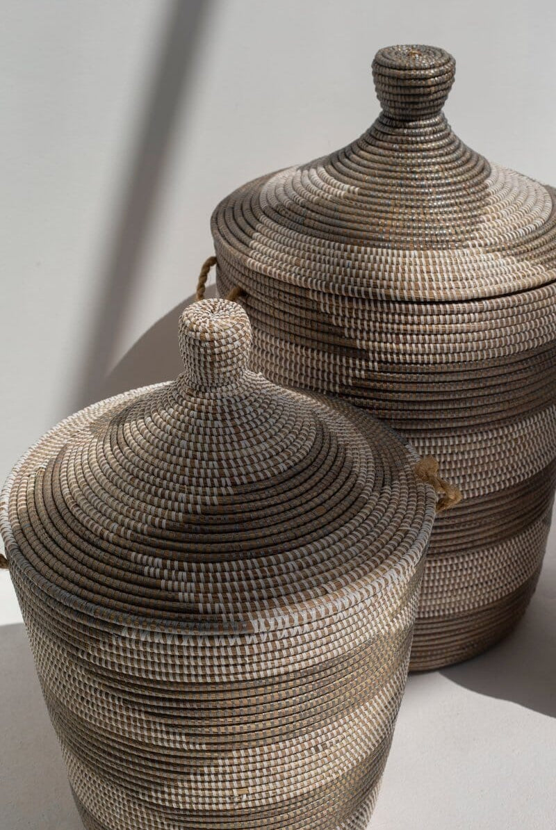 Handmade Herringbone Olive & White Classic Basket BASKET