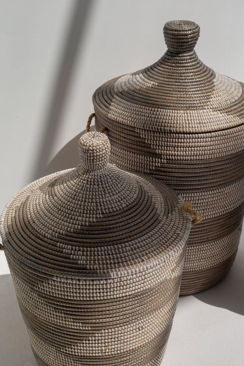 Handmade Herringbone Olive & White Classic Basket BASKET