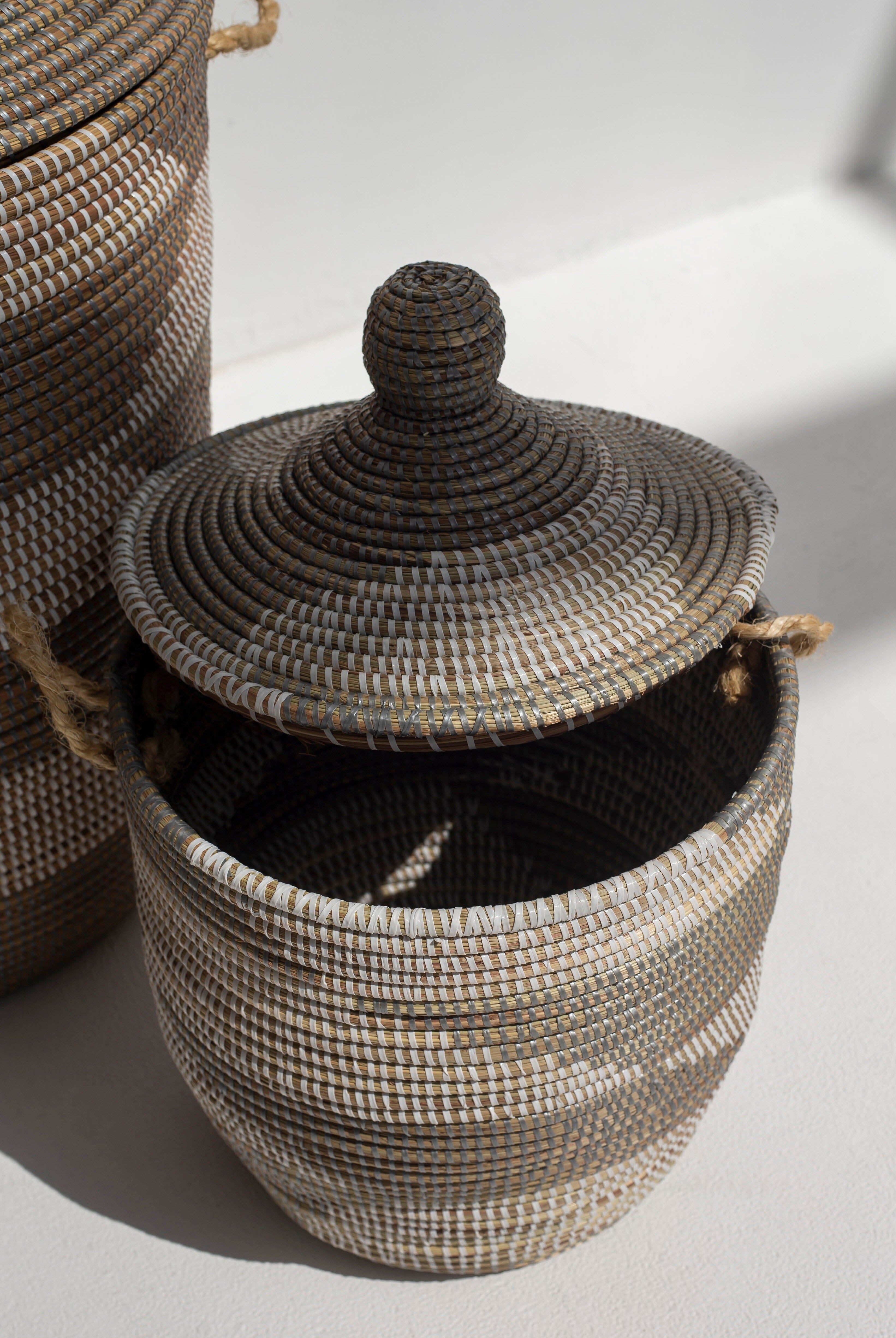 Handmade Herringbone Olive & White Classic Basket BASKET