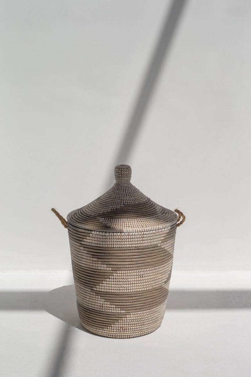 Handmade Herringbone Olive & White Classic Basket BASKET