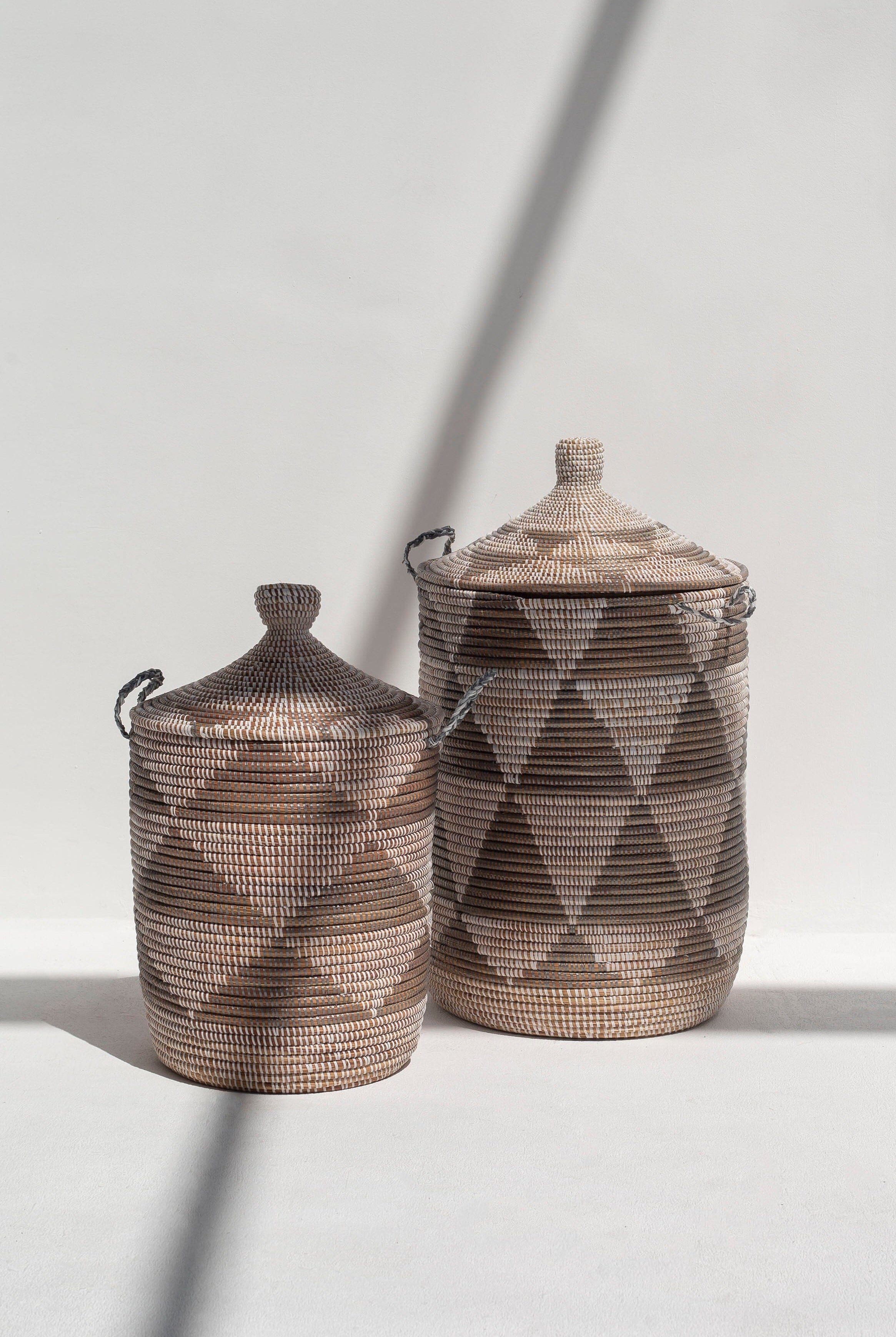 Handmade Triangles Beige & Brown Classic Basket (3 Sizes)