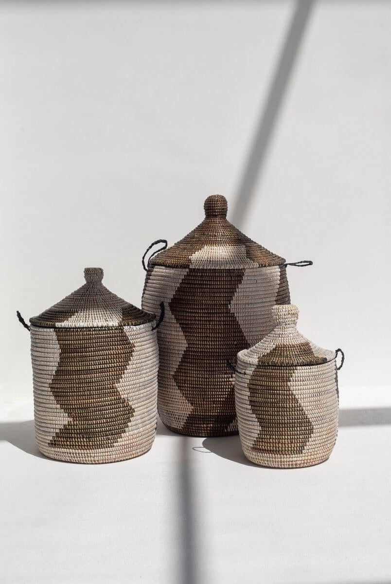 Maisha Handmade Natural & Zigzag Dark Brown Basket (3 Sizes)