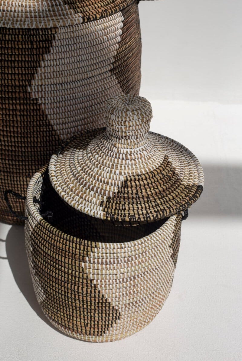 Handmade Natural & Zigzag Dark Brown Basket (3 Sizes) BASKET