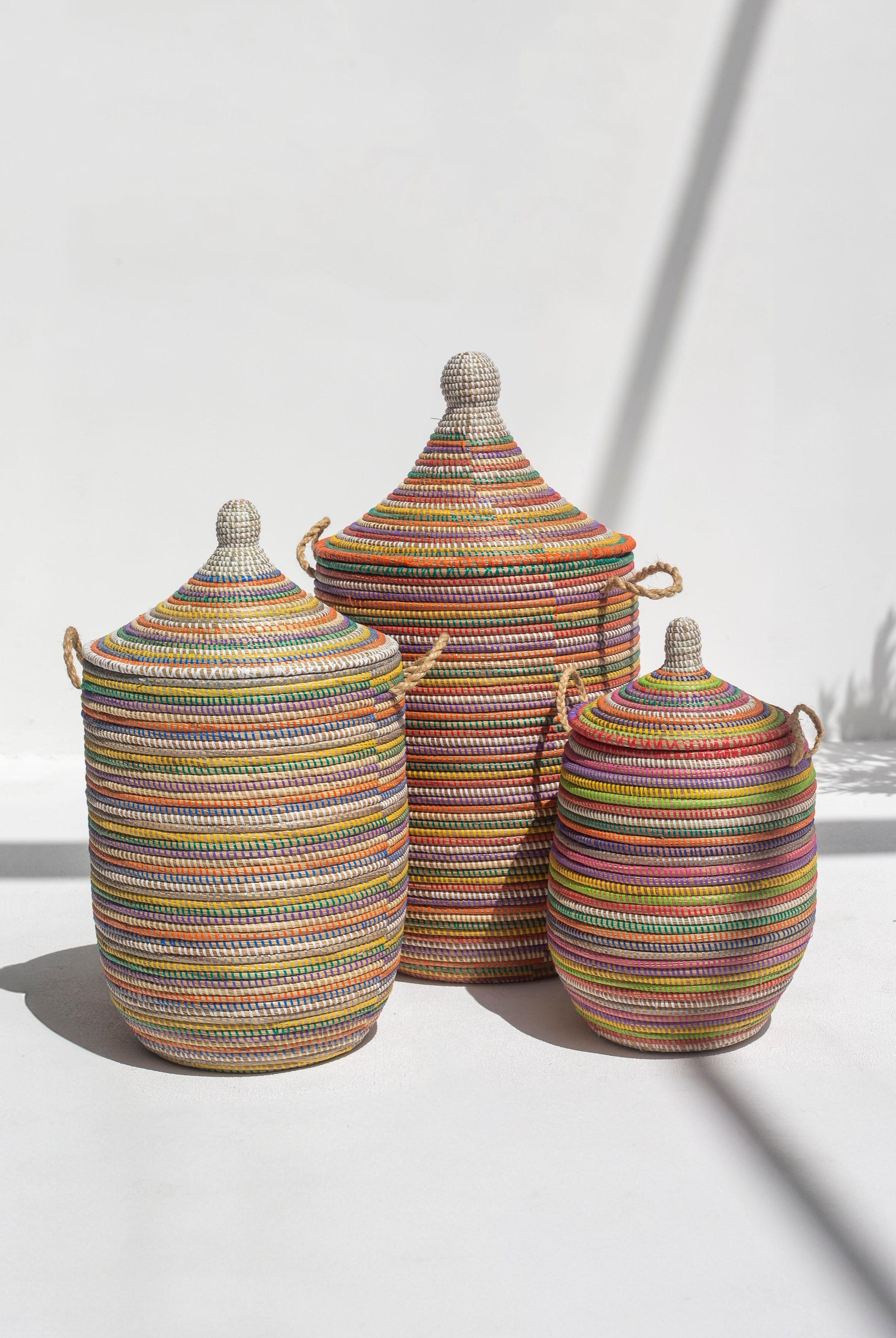 Maisha Handmade Circular Multi-Color Classic Basket (3 Sizes)